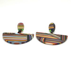 Carlos Sobral Brazil Striped Resin Half Moon Bold Colorful Statement Earrings